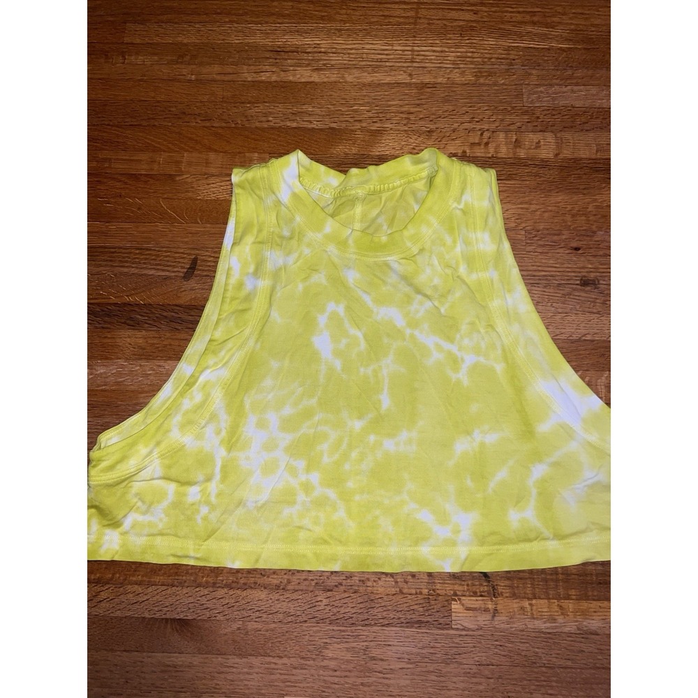 LULULEMON Sz 8 All Yours Cropped Neon Yellow Tie Die Tanked Gym Workout Yoga Top